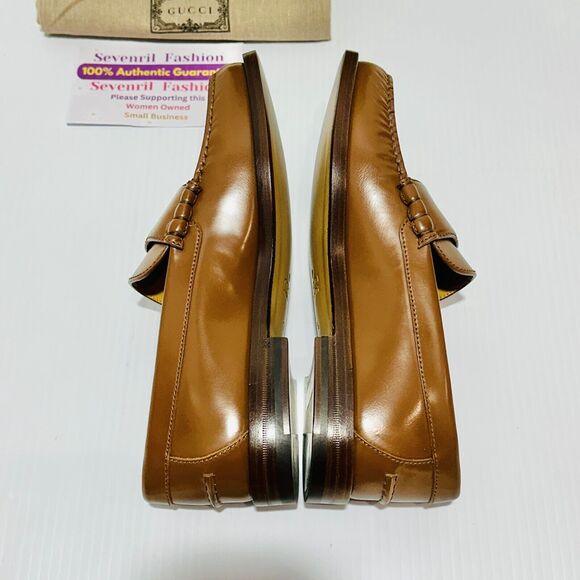 Gucci Interlocking G Men's 7.5/ US 8 Brown Leather Loafers Slip-On Shoes NIB - Picture 8 of 11